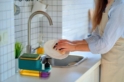 3-in-1 Soap Dispenser with Sponge Holder - Plastic - 19.5 cm x 10.25 cm x 9 cm - Multi-Color