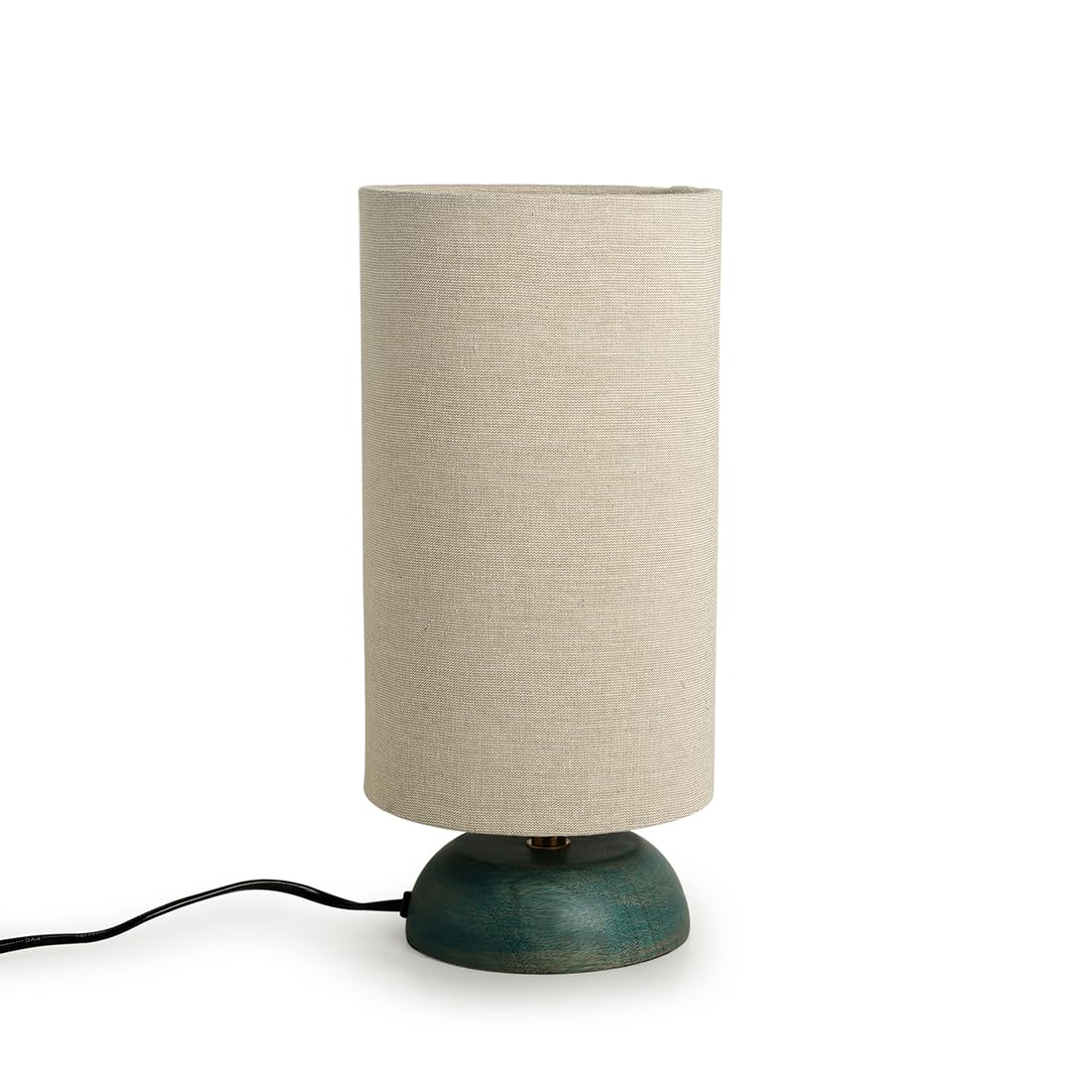 LED Table Lamp Handcrafted in Mango Wood with Antique Finish - 13 Inch - Turquoise