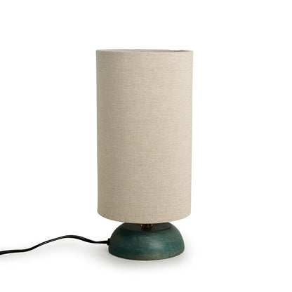 LED Table Lamp Handcrafted in Mango Wood with Antique Finish - 13 Inch - Turquoise