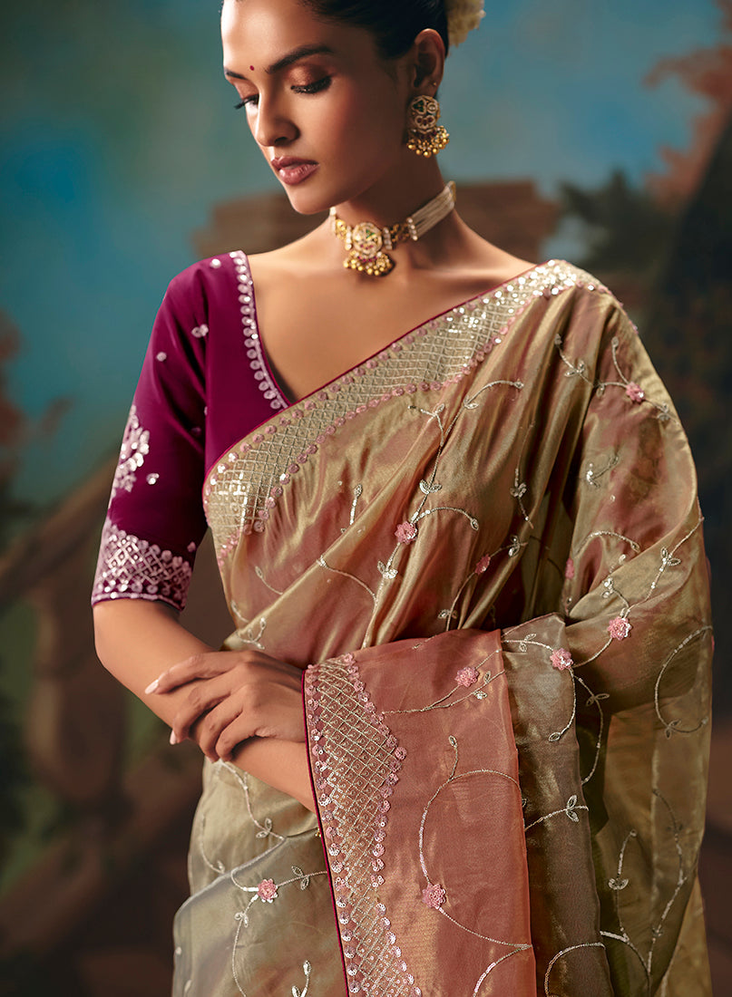 Monjolika Fashion Multicolor Fancy Fabric Saree With Embroidered Work