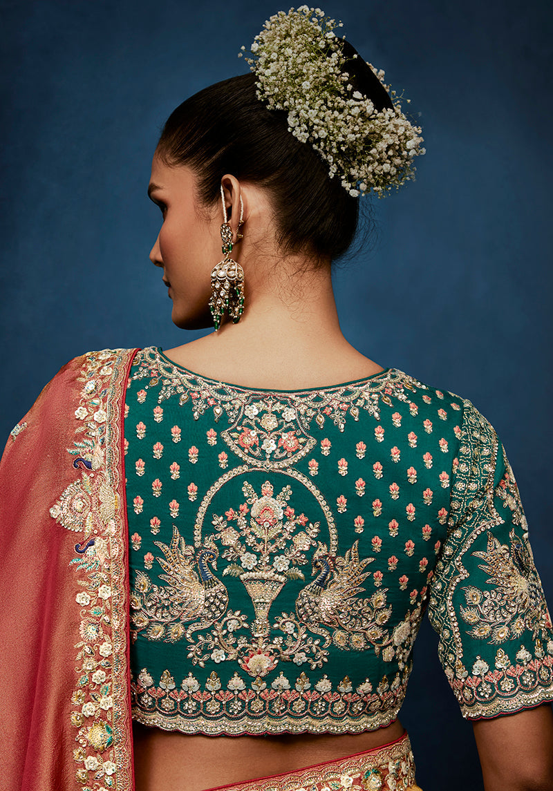 Monjolika Fashion Rust Fancy Fabric Embroidered Saree With Stitched Blouse