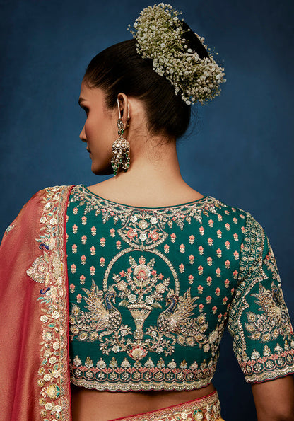 Monjolika Fashion Rust Fancy Fabric Embroidered Saree With Stitched Blouse