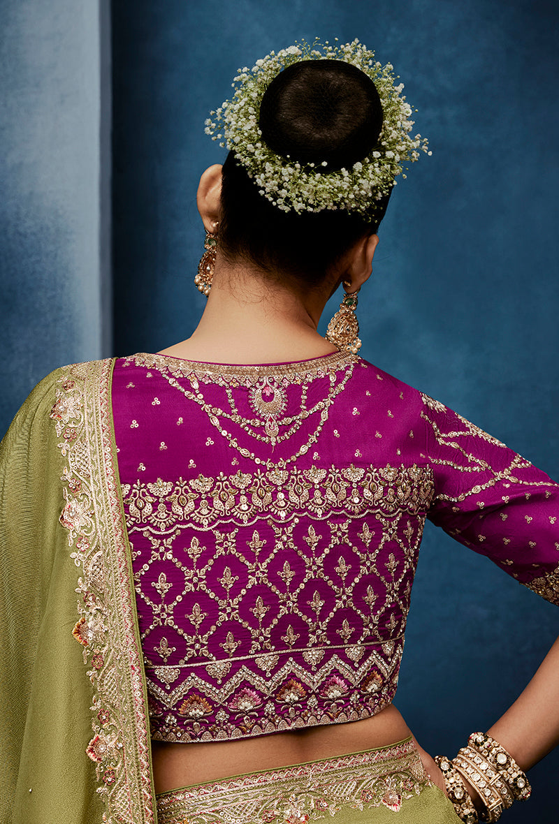 Monjolika Fashion Light Green Fancy Fabric Embroidered Saree With Stitched Blouse