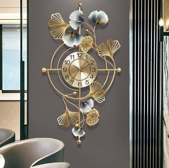 Stylish Metal Wall Clock for Living Room Designer Big Unique Clock for Wall Antique Handcrafted Wall Clock, Analog, 15 Inch, 30 Inch, Design 2, Gold