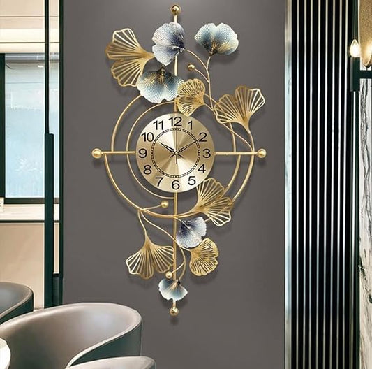 Stylish Metal Wall Clock for Living Room Designer Big Unique Clock for Wall Antique Handcrafted Wall Clock, Analog, 15 Inch, 30 Inch, Design 2, Gold