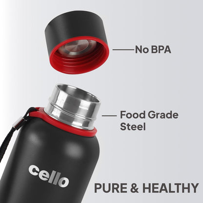 CELLO Duro Kent Insulated Stainless Steel Flask Water Bottle for Daily Use 900 ml, Black