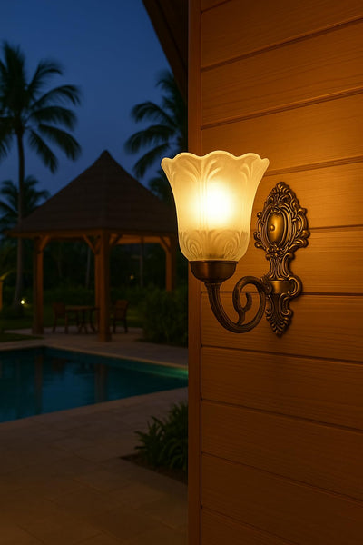 Wall Lamp Bell-Shaped Antique Brass Finish Glass 18cm x 26cm LED 3-in-1 Light