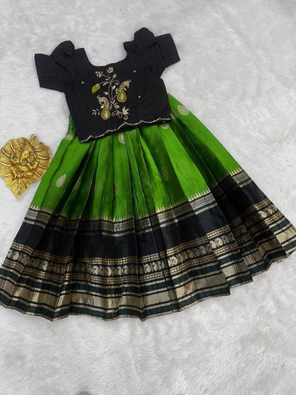 Evanik Black Kids Silk Zari Weaving Work Lehenga Choli