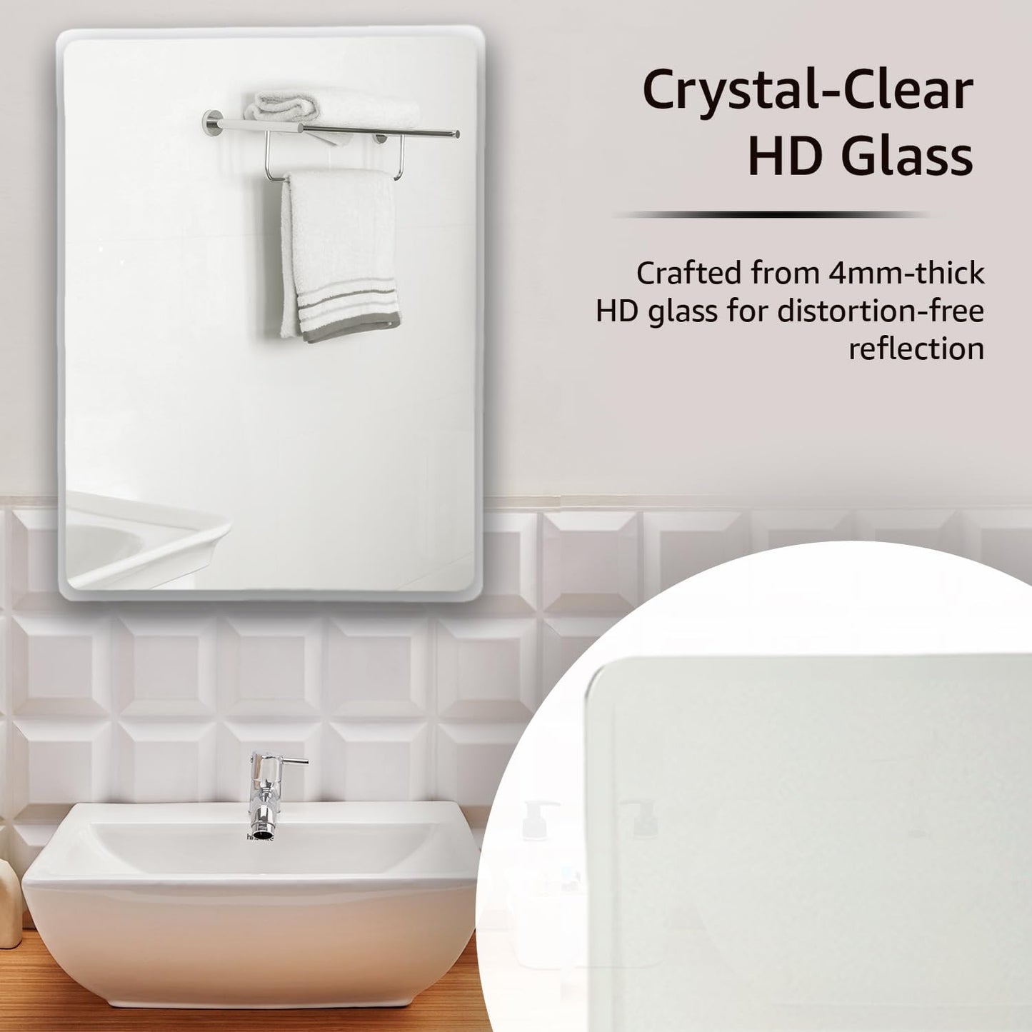 Beveled Edge Wall Mirror, Frameless Design, HD Glass, 18 x 24 Inch