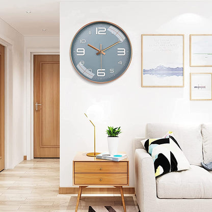 Rylan 12" Silent Quartz Wall Clock - Grey Plastic Analog - Battery Operated
