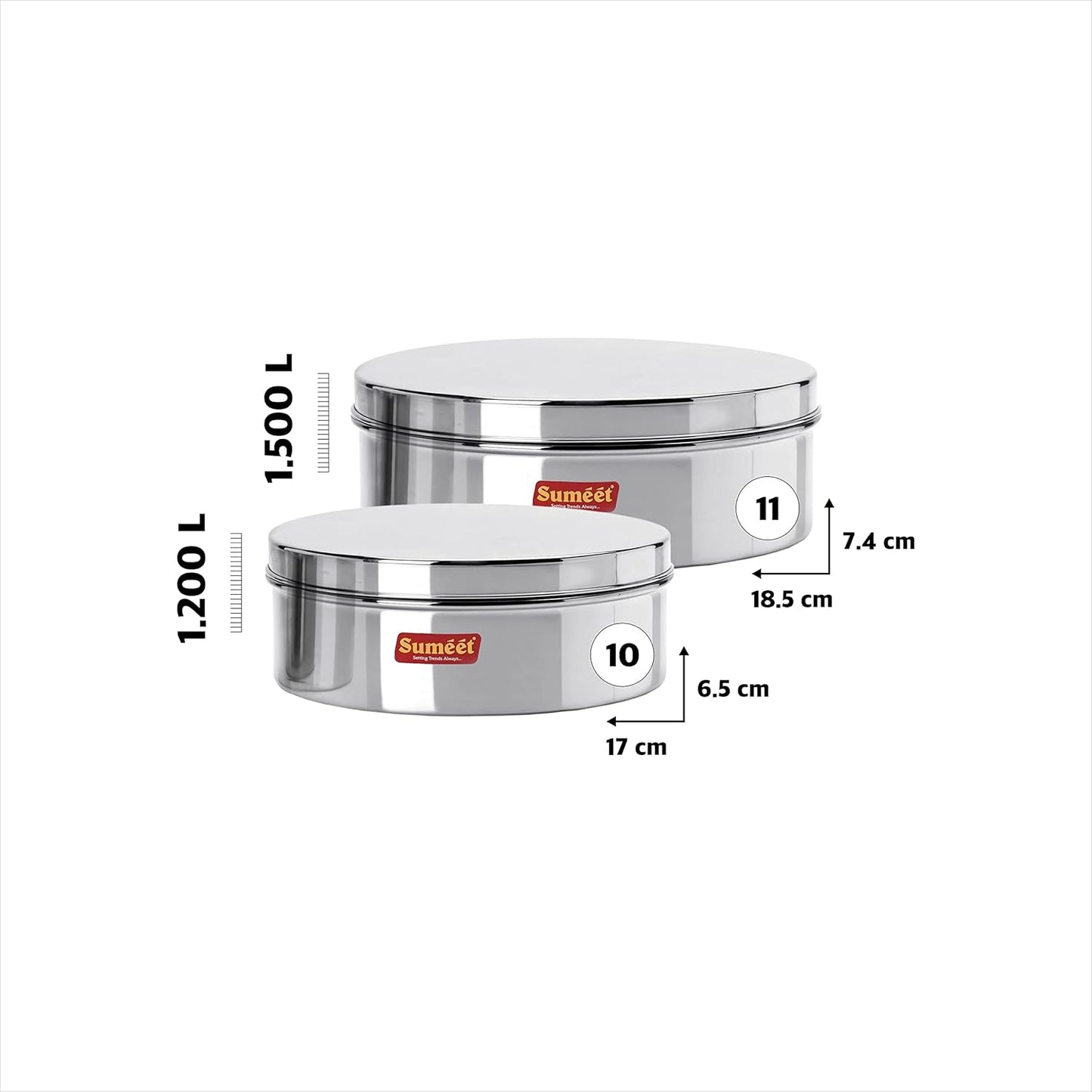 Sumeet Stainless Steel Flat Canisters/Storage Containers Set Of 2Pcs (1.2Ltr,1.5Ltr)