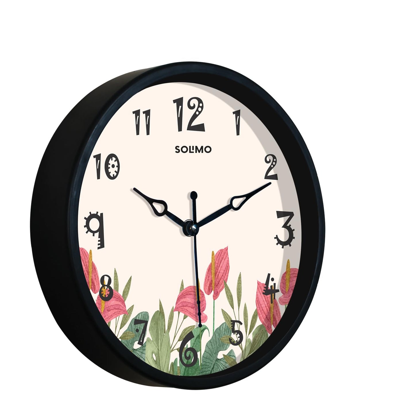 Classic 8-Inch Red Flowers Plastic Wall Clock - Quartz Movement - Battery Operated
