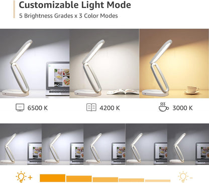LED Desk Lamp with Touch Control, Dimmable, 3 Color Modes, Eye-Caring, USB Charging Port