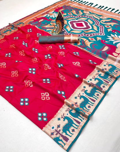 Mameraa Sarees Pink Soft Saree With Zari Weaving Meenakari Rich Pallu And Unique Ikkat Border-Pink