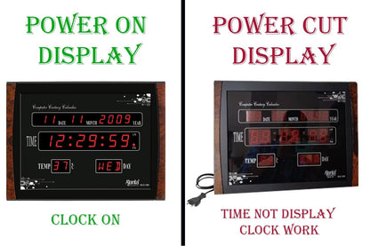 Digital Wall Clock with Red LED Display, 39.6 cm x 29.6 cm, Black Plastic