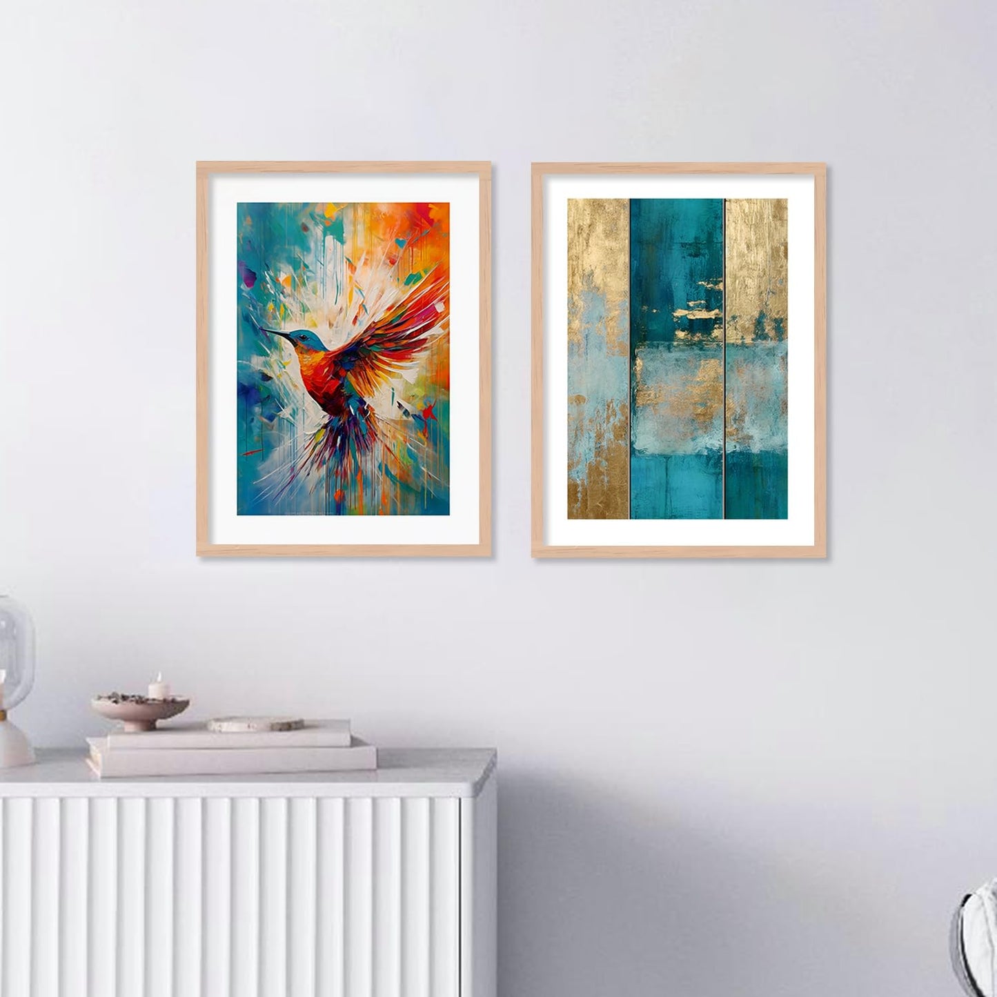 Wall Painting Set of 4 - Rectangular Framed Artwork - 10 inch x 13 inch - Engineered Wood Frame