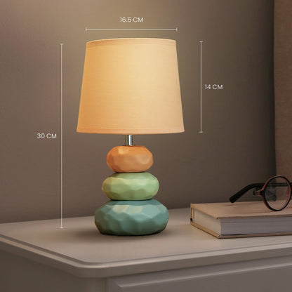 Modern Decorative Table Lamp with Ceramic Base and Fabric Shade - 17 cm x 16.5 cm x 30 cm - Warm White LED