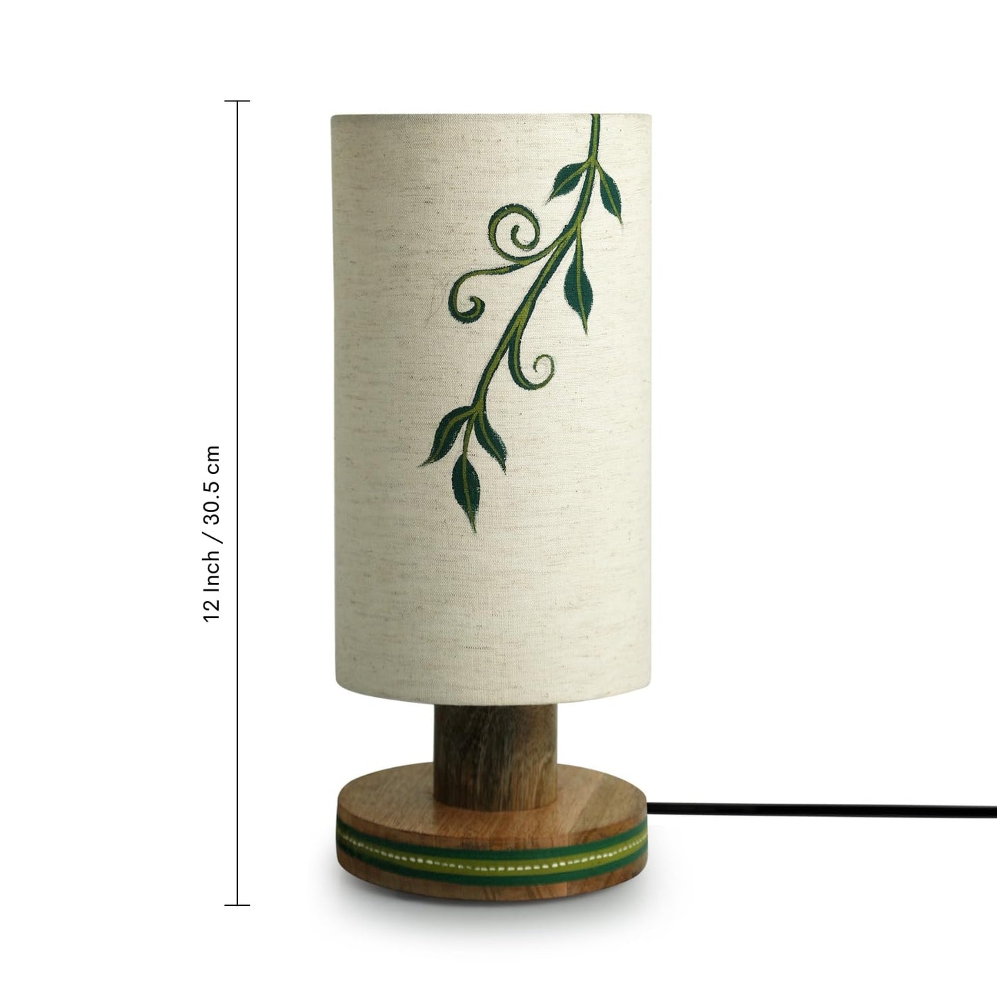 Table Lamp Handcrafted Mango Wood Off-White with Green 12 Inch CFL/LED