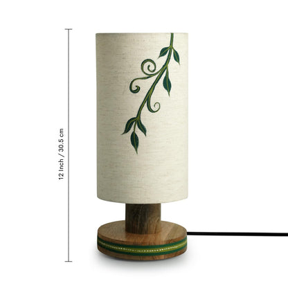 Table Lamp Handcrafted Mango Wood Off-White with Green 12 Inch CFL/LED