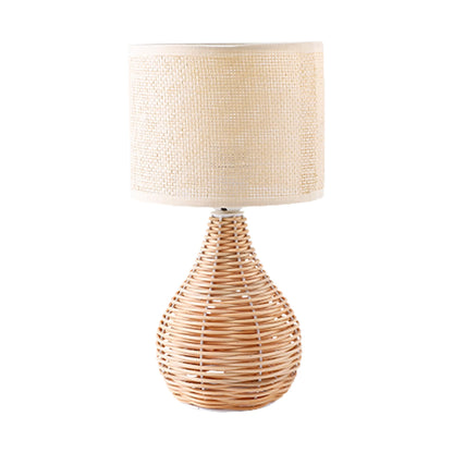 Table Lamp Eco-Friendly Rattan and Linen 31CM for Bedroom and Living Room