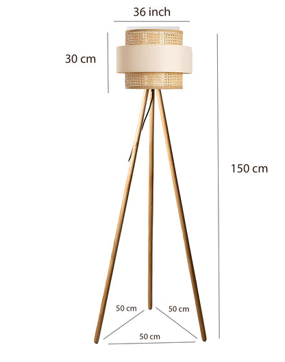 Standing Floor Lamp with Rattan Shade and Tripod Legs - Bamboo - 14" D x 11"