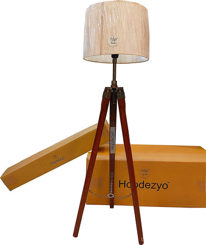 LED Standing Floor Lamp with Jute Drum Shade, Wooden Tripod Base, Modern Design for Living Room & Bedroom