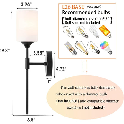 Wall Mounted Lamp Modern Accent Light Black Glass Shade E27 Bulb Compatible 30cm