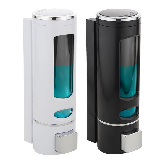 Wall Mounted Soap Dispenser - Plastic - White & Black - 6 x 9 x 22 cm - 400ml Capacity