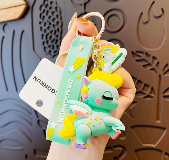 Green Sleeping Unicorn DragonRun Keychain | 3D Lanyard Keychain With Charms | Silicone |