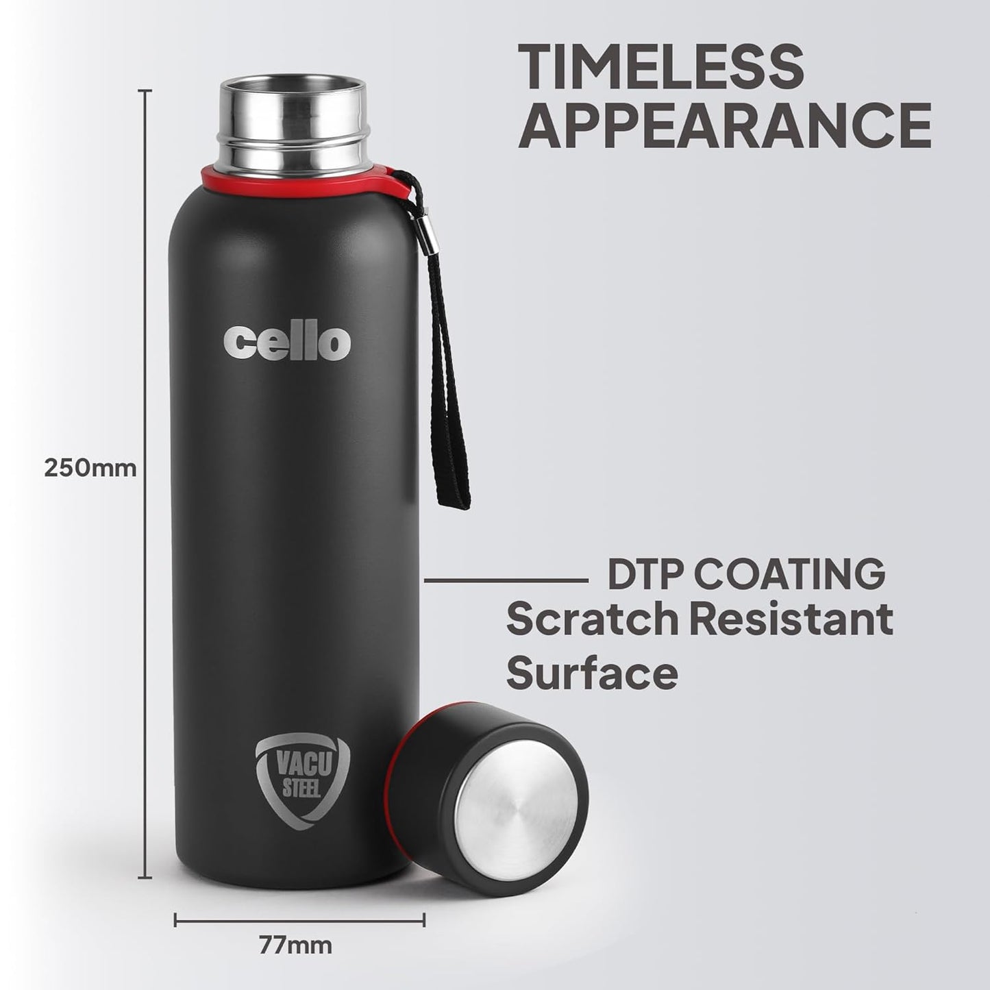 CELLO Duro Kent Insulated Stainless Steel Flask Water Bottle for Daily Use 750 ml, Black