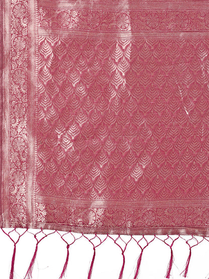 Monjolika Fashion Mauve Floral Print Cotton Silk Blend Saree with Zari Pallu