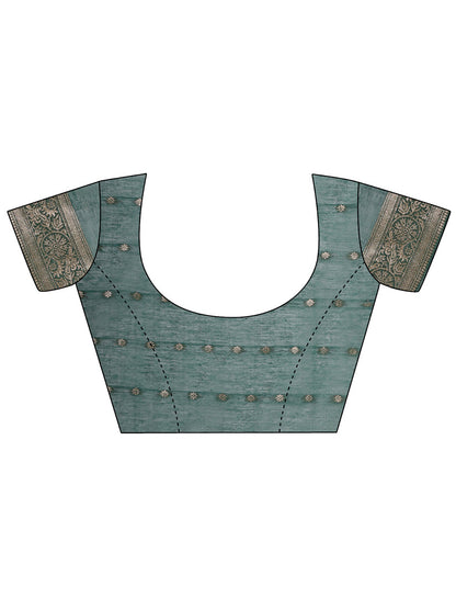 Monjolika Fashion Teal Green Floral Print Cotton Silk Blend Saree with Zari Pallu