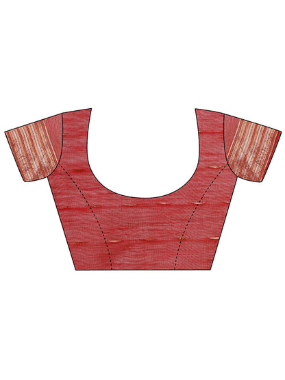 Monjolika Fashion Red Woven Linen Silk Blend Saree with Metallic Striped Border