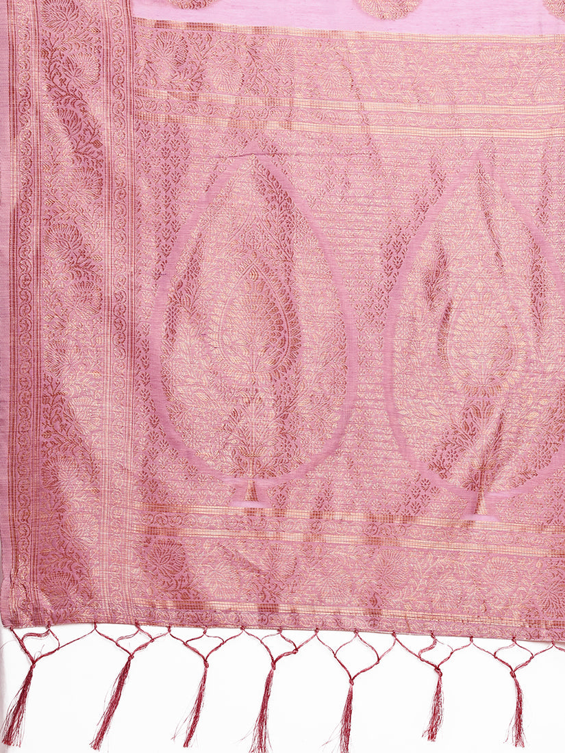 Monjolika Fashion Lilac Cotton Silk Blend Saree with Gold Zari Buti