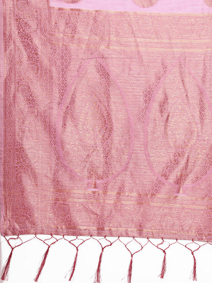 Monjolika Fashion Lilac Cotton Silk Blend Saree with Gold Zari Buti