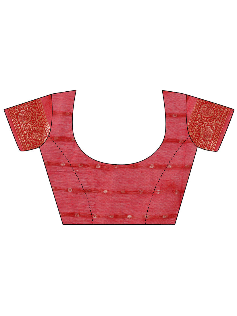 Monjolika Fashion Red Cotton Silk Blend Saree with Gold Zari Buti