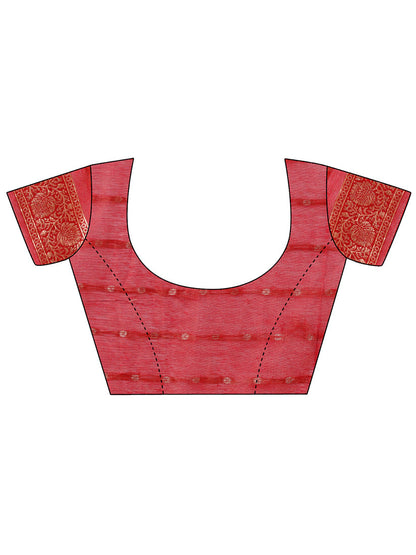Monjolika Fashion Red Cotton Silk Blend Saree with Gold Zari Buti
