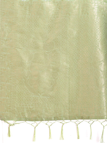 Monjolika Fashion Light Green Cotton Silk Blend Woven Saree with Zari Work