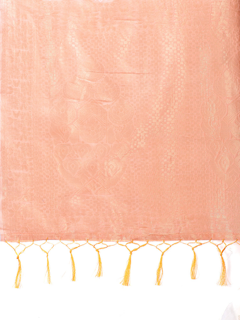 Monjolika Fashion Peach Cotton Silk Blend Woven Saree with Zari Work