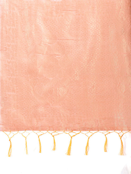 Monjolika Fashion Peach Cotton Silk Blend Woven Saree with Zari Work