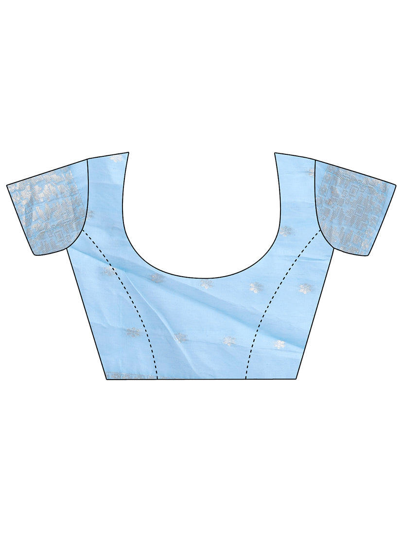 Monjolika Fashion Light Blue Cotton Silk Blend Woven Saree with Zari Work