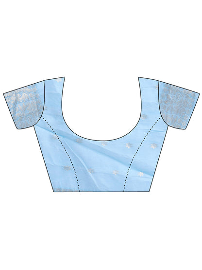 Monjolika Fashion Light Blue Cotton Silk Blend Woven Saree with Zari Work