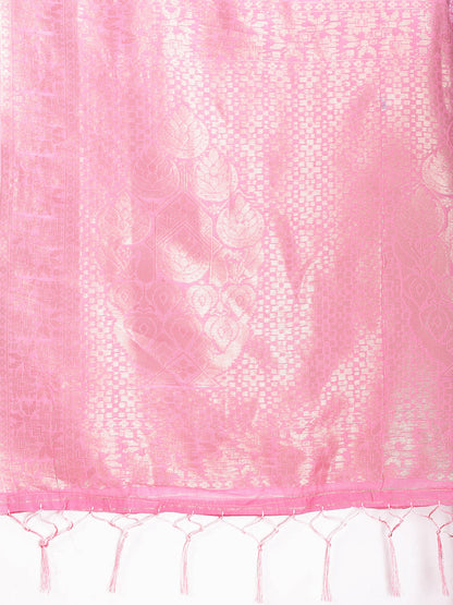Monjolika Fashion Pink Cotton Silk Blend Woven Saree with Zari Work