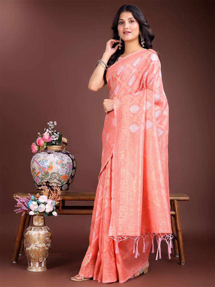Monjolika Fashion Gajri Cotton Silk Blend Woven Saree with Zari Work