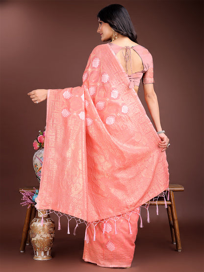 Monjolika Fashion Gajri Cotton Silk Blend Woven Saree with Zari Work