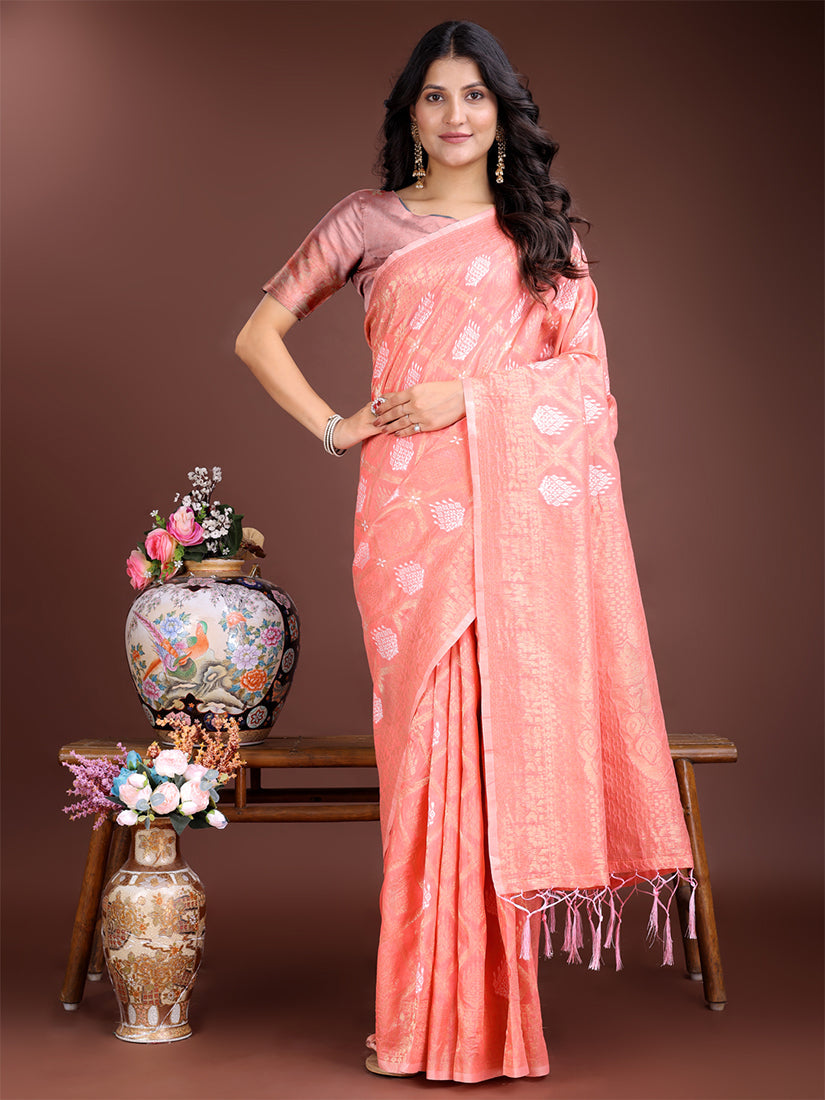 Monjolika Fashion Gajri Cotton Silk Blend Woven Saree with Zari Work
