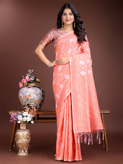 Monjolika Fashion Gajri Cotton Silk Blend Woven Saree with Zari Work