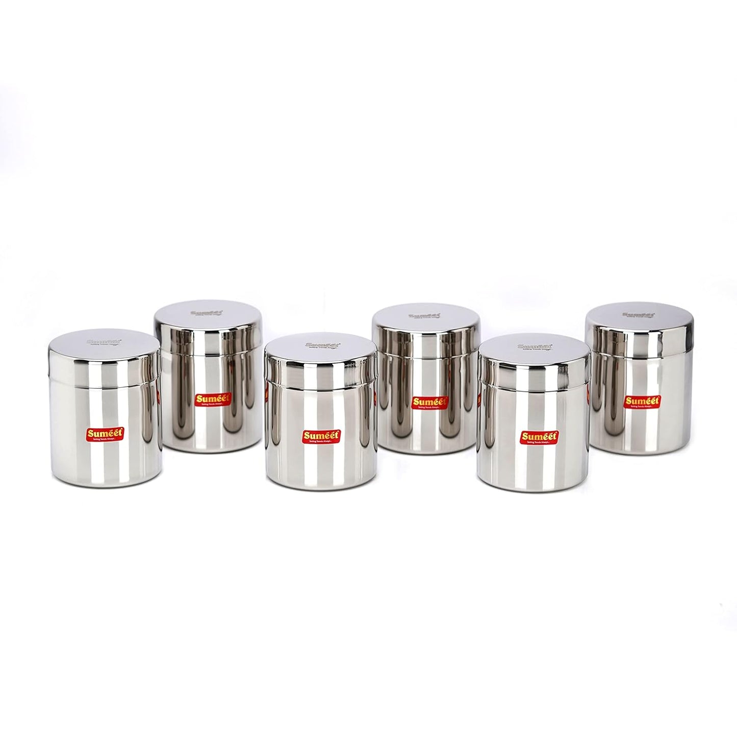 Sumeet Stainless Steel Small Canisters/Jars/Ubha Dabba/Storage Containers set of 6Pcs, 750 ML Capacity Each