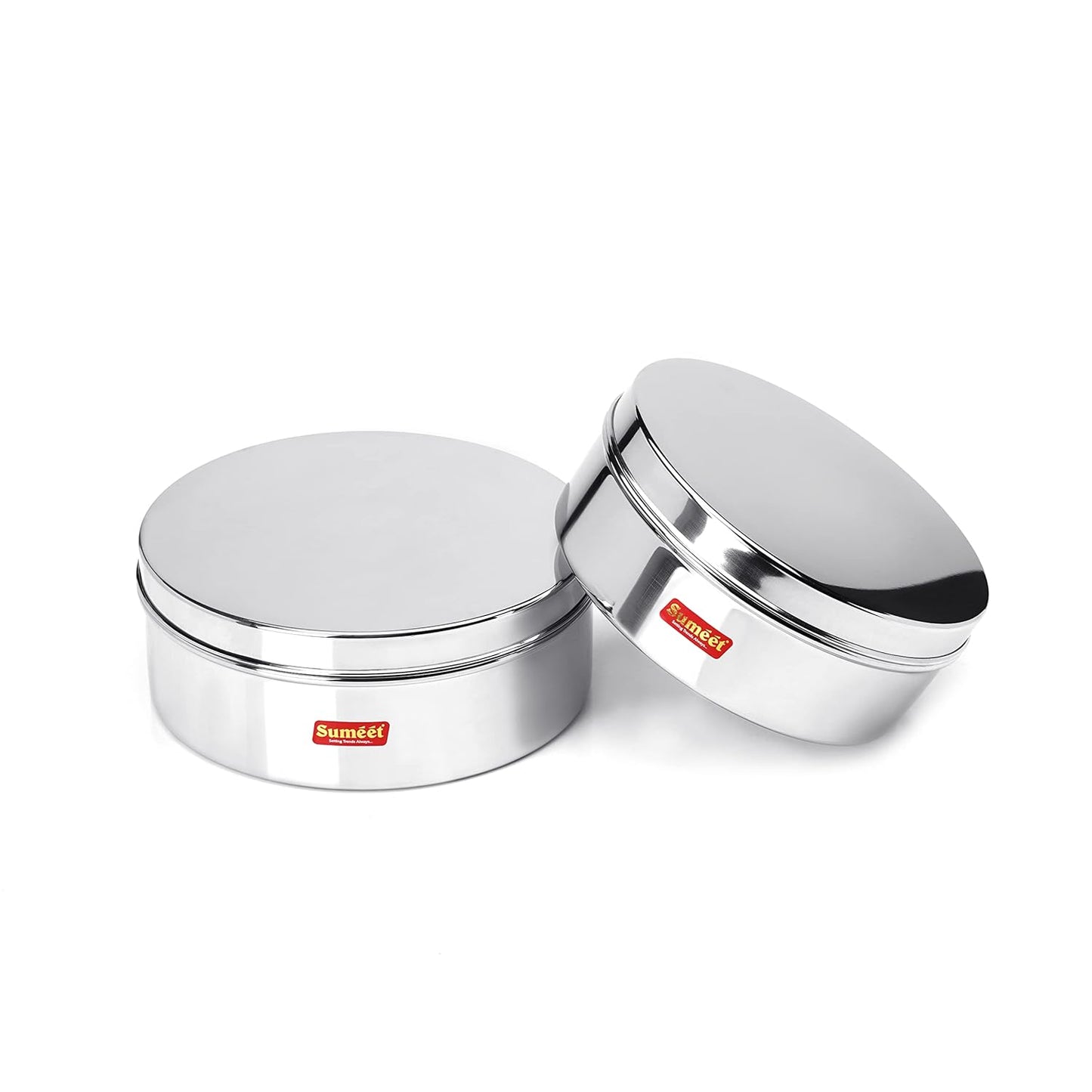 Sumeet Stainless Steel Flat Canisters/Storage Containers Set Of 2Pcs (1.2Ltr,1.5Ltr)