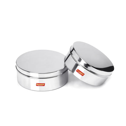 Sumeet Stainless Steel Flat Canisters/Storage Containers Set Of 2Pcs (1.2Ltr,1.5Ltr)